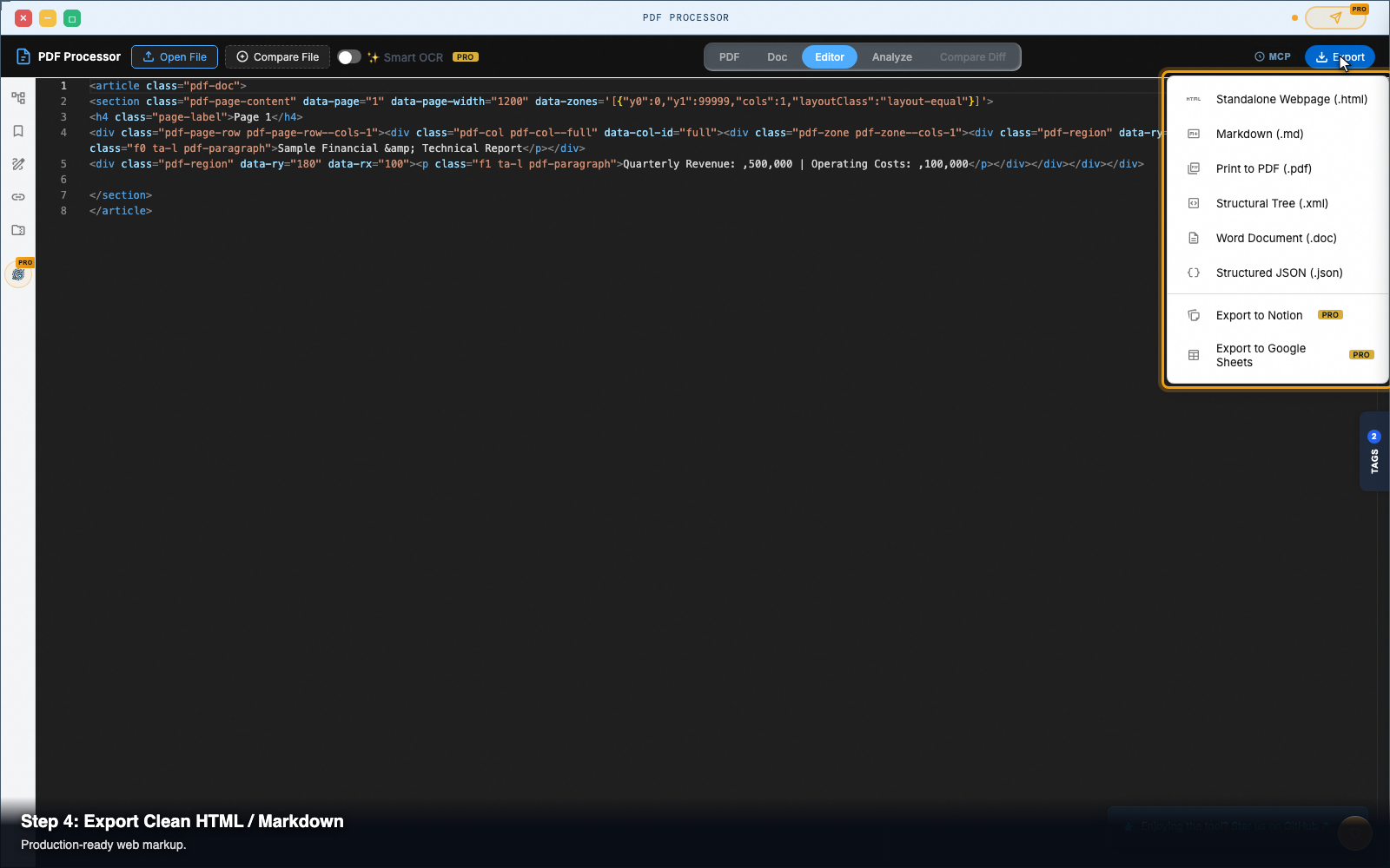 Step 4 — Switch to the Editor tab for source-level tweaks