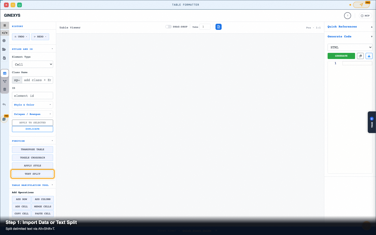 Step 1 — Import raw text into Table Formatter
